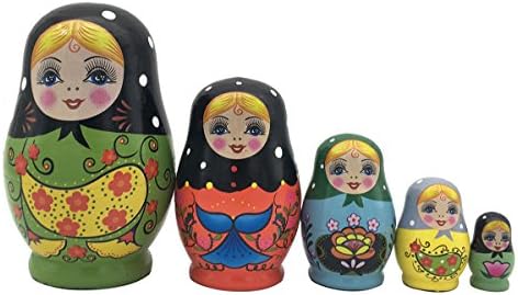Pivizon 5pcs Set of Russian Nesting Dolls Cute Girl Matryoshka Wooden Dolls Toy for Kids Birthday Gift Idea for Daughter