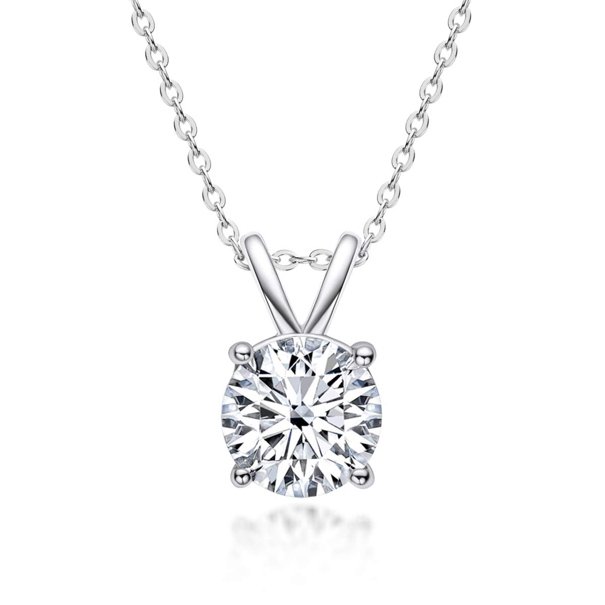 925 Sterling Silver Zircon Pendant Necklace, Engagement Wedding Birthday Jewelry Necklace Gift for Womens 18 Inch Chain-AINUOSHI