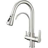 WANFAN Kitchen Sink Faucet with Pull Down Sprayer 2 Handle 3 in 1 Water Filter Purifier Faucets Brushed Nickel 0195SN