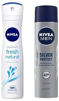 Nivea Fresh Natural Deodorant For Women, 150ml & MEN Deodorant, Silver Protect Antibacterial,