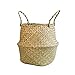 RISEON Natural Seagrass Belly Basket Panier Storage Plant Pot Collapsible Nursery Laundry Tote Bag with Handles (9