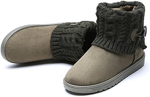 Slinny Women Boots Suede Leather Snow Boots Round Toe Flat Shoes Ankle Boots Warm Kinnted Platform Boot Mujer Bottes Army Green 8.5