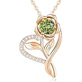Naixio Rose Heart Birthstone Necklaces for Women, 925 Sterling Silver Heart Pendant Necklace Birthday Anniversary Valentines Jewelry Gift for Women Wife Mom Girlfriend Daughter Lady