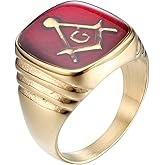 SINLEO Men's Stainless Steel Vintage Freemason Masonic Ring Red Master Mason Symbol Signet Biker Band
