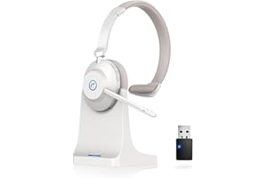 Wireless Headset with Microphone for PC, Bluetooth Headphones with USB Audio Dongle and Charging Base
