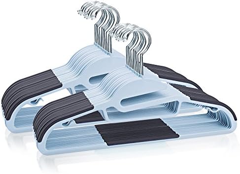 HonTop 20 Pack Multi-Purpose Dry Wet Clothes Pants Hangers With Rack Hook For Hanging Shirts Skirts Blouses Scarves Tie Jeans Coats Space Saving Storage, Grey with Black Non-Slip Pads U-Slide