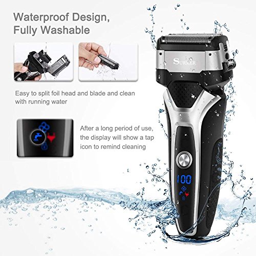 SURKER Electric Shaver Razor for Men Foil Shaver Wet and Dry Waterproof with Sidebums Trimmer LED Display USB Charging - Thumbnail 4