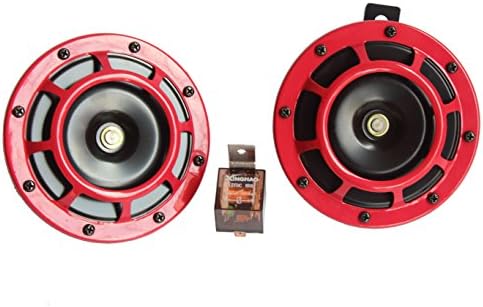Car Horn Eletric 12V 135db Super Loud High Tone and Low Tone Metal Twin Horn Kit with Bracket for Cars Trucks SUVs RVs Vans Motorcycles Off road Boats (Red)
