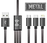 The 1st and Only Metal Braided Multi USB Charging Cable 4 ft. by SYNC ELEMENTS 3 in 1 Lightning, Type C, Micro USB Charger for All Android, Samsung Galaxy S9/Note 8, iPhone X/8/ and More (Dark Gray)