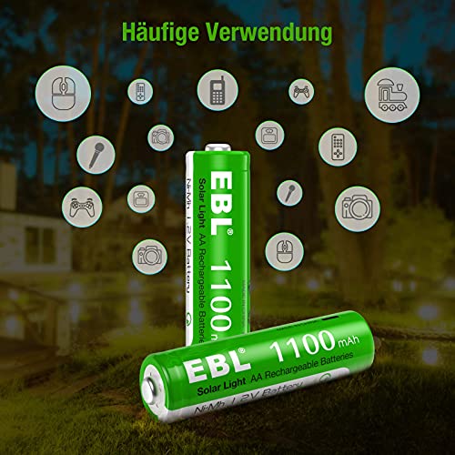 EBL Pilas Recargables AA 1100mAh para Lámparas de Jardín Césped Navidad Exterior - 20 Unidades