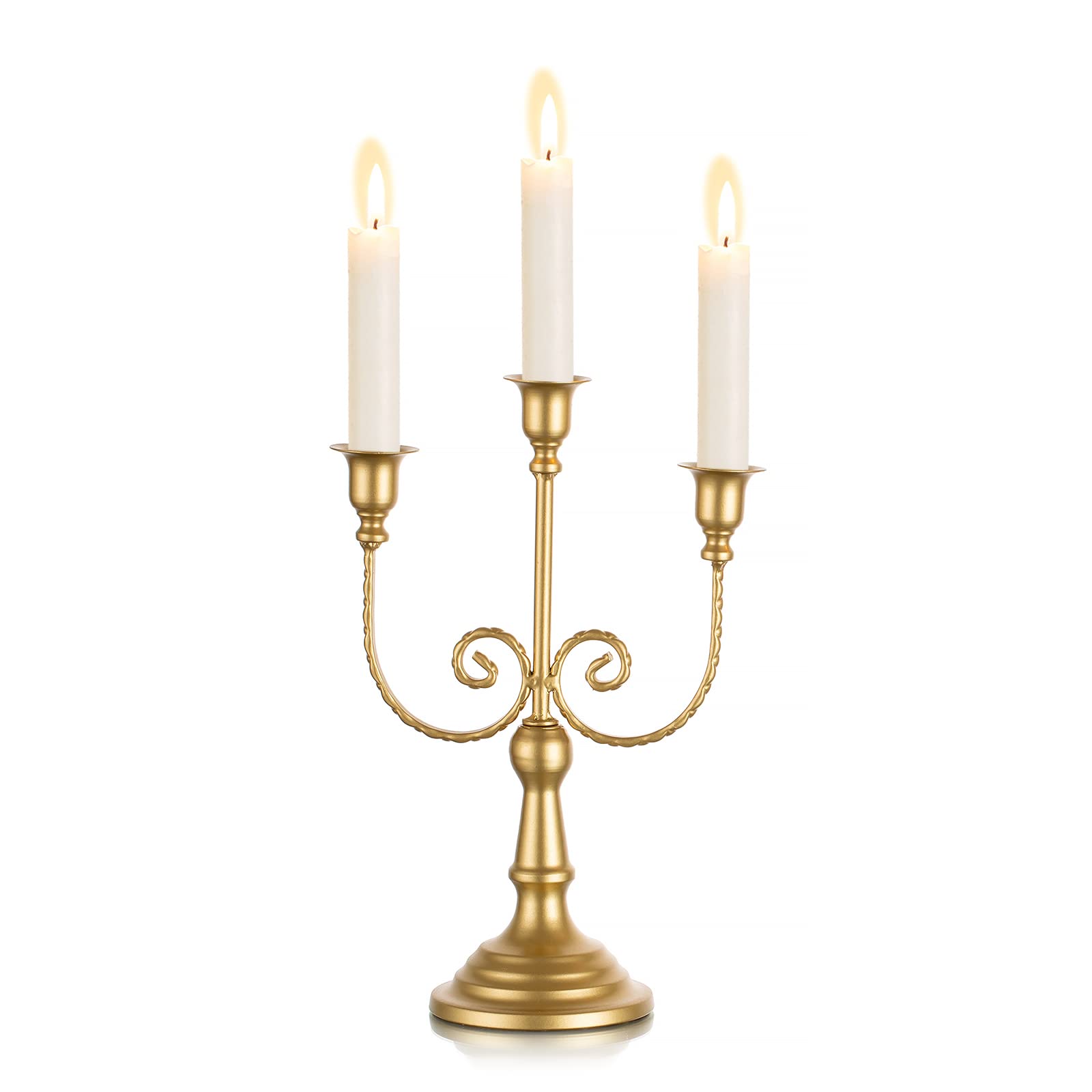 Sziqiqi Gold Metal Candelabra Candle Holder - 29.5cm Tall Candlestick Holders 3-Arms Candle Stick Stands for Taper Candles for Candlelight Dinner Table Centrepieces Christmas Mantel Decorations