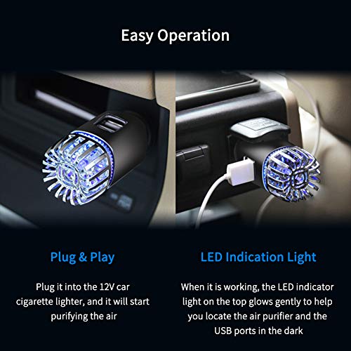 4WDKING Car Air Purifier Ionizer, 12V Plug-in Car Air Freshener Gadgets with Dual USB Charger Removes Cigarette Smoke… - Image 4