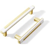 Kcmwsy 10 Pack White Gold Cabinet Pulls &amp; Handles, 3.7 Inch Hole Center | Bright modern accent for drawers and vanities full room refresh