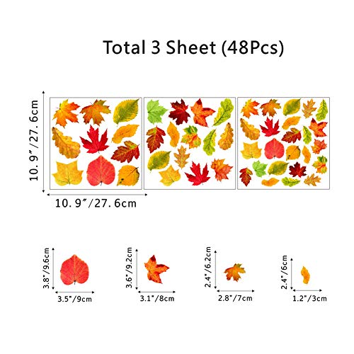 IARTTOP Thanksgiving Maple Leaf Wall Decal (48pcs), Watercolor Autumn Leaves Sticker for Window Clings Living Room Decor Fall Decals Party Decoration