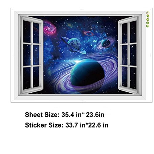 CNUSER Window View Wall Murals, 3D Space Stickers,Outer Star Wall Decals Milky Way Galaxy Decorations - Thumbnail 2
