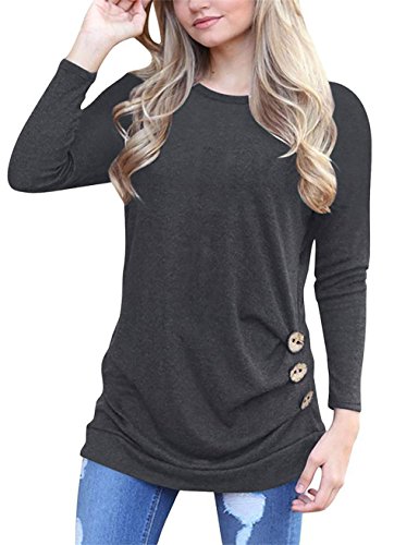 Juniors Shirts for Fall,FANSIC Women Long Sleeve Round Neck Active Sports Cotton Shirts with Button