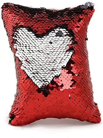 The Original Fidget Magic Flip Sequin Pillow Toy {Red & Silver Rectangle} Fidget Toy for Relaxing Therapy Increase Focus for Adults Children Helps with stress ADHD ADD Autism by Little Monkey 12R