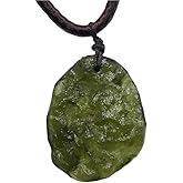TAMHOPE Moldavite Crystal Necklace,Raw Meteorite Crystal,Irregular Tektite Healing Crystals Necklace,Green