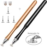 Evolva Future Technology Newly Released Elegant Dual Side Stylus Pen with Extra Long Expectancy Infinite Renewable Spring Disc Tip and Micro-knit Hybrid Fiber Tip (2 pack - Black + Gold)
