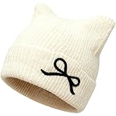 ANLIOTO Crochet Cat Ear Beanie for Women, Fuzzy Y2K Winter Hat, Stretch Knit Slouchy Beanie, Christmas Birthday Gift