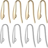 SUNNYCLUE 1 Box 80Pcs Stainless Steel Earring Hooks Fish Hook Ear Wires Golden Silver Metal Wide French Earrings Fishing Hook Wire Findings with Vertical Loop for Jewelry Making DIY Crafts Supplies