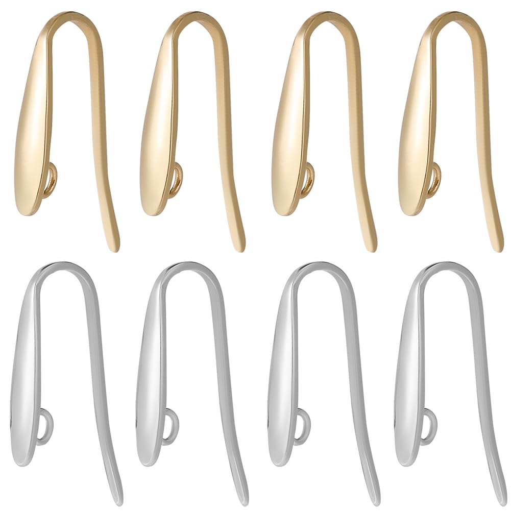 SUNNYCLUE 1 Box 80Pcs Stainless Steel Earring Hooks Fish Hook Ear Wires Golden Silver Metal Wide French Earrings Fishing Hook Wire Findings with Vertical Loop for Jewellery Making DIY Crafts Supplies