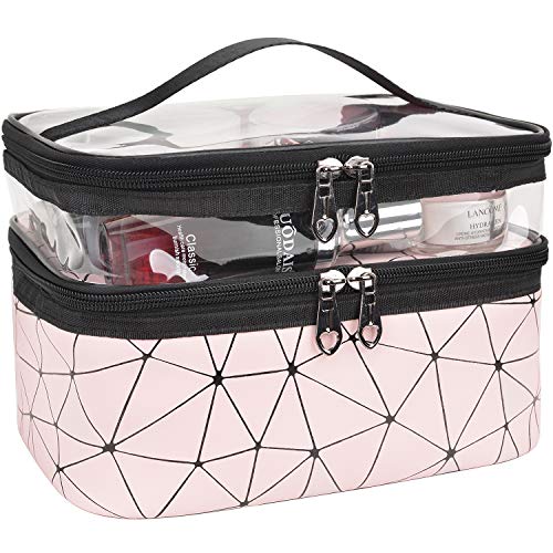 MKPCW Makeup Bags Double layer Travel Cosmetic Cases Make up Organizer Toiletry Bags (Pink)