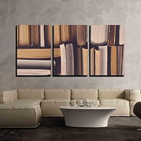 3 Piece Canvas Wall Art - Stack of Used Old Books in The School Library, Toned Cross Processed Image. - Modern Home Art Stretched and Framed Ready to Hang - 16"x24"x3 Panels