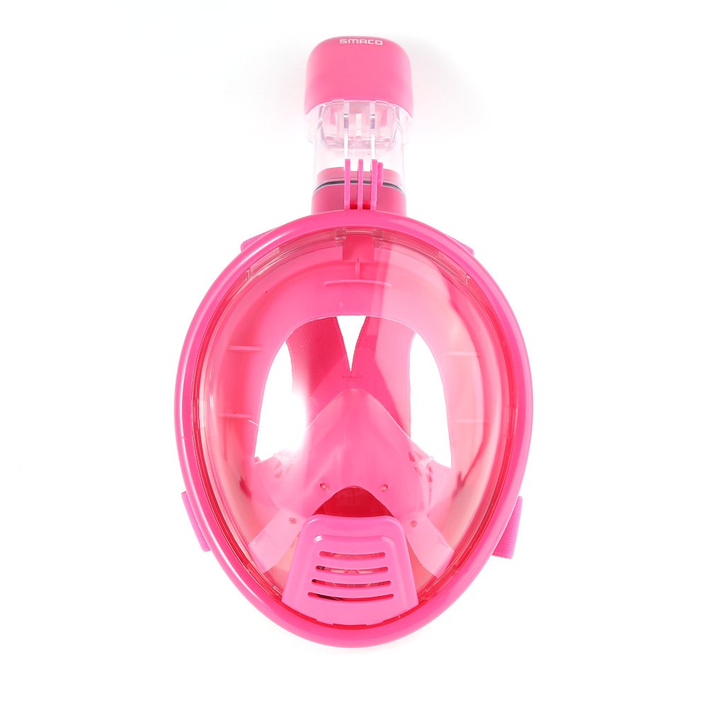 Jasontric Snorkel Mask Full Face with Detachable Mount Pivot for GoPro Arm Large View Free Breath Dry Top Set Leakproof Fogproof for Kids (Pink)