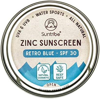 Suntribe Natural Sports & Face Sunscreen - SPF 30-100% Zinc - Reef Safe - 3 Ingredients - Water resistant (45 g)