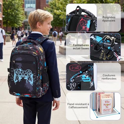 Amythe Boys' Primary School Bag – Luminous Night Light School Backpack with Compartment 15.6 Inches Pc, Ergonomic, Large Waterproof Leisure School Bag for Teens 9-16 Years