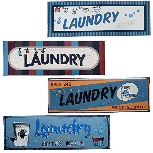 Carvapet Laundry Room Decorative Printed Runner Rug, Blue 20x59 Inch