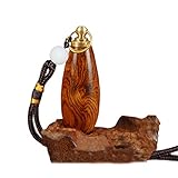 Snuff Bottle with Spoon Portable Necklace Vial Container Wood Ornament Drop shaped Pendant Arts and Crafts (Yellow)