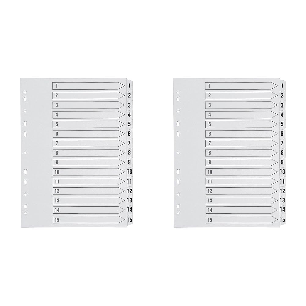 Q-Connect 1-15 Index Multi-Punched Reinforced Board Clear Tab A4 White KF01530 (Pack of 2)