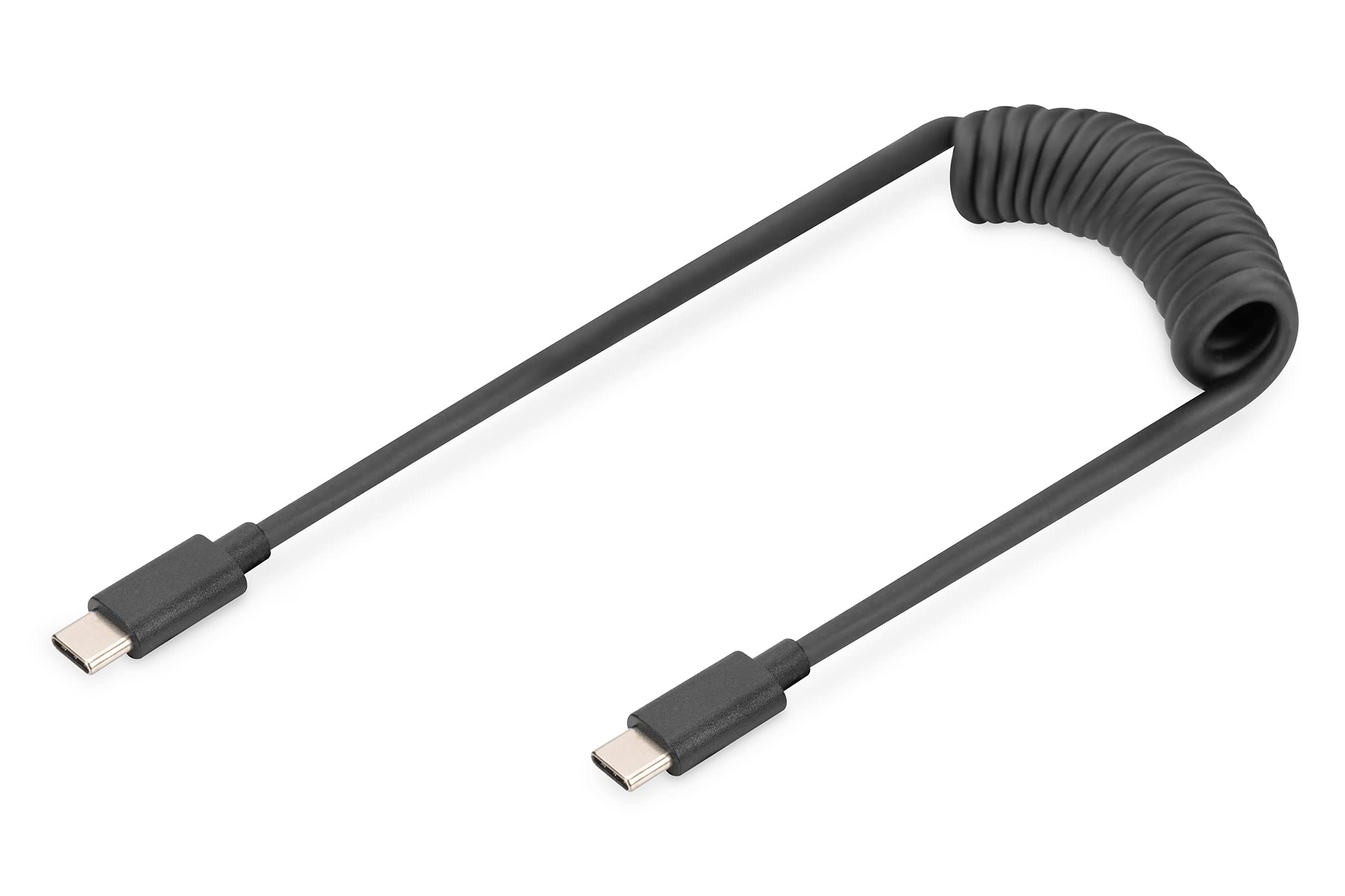 Digitus USB 2.0 spiral cable – USB-C to Type-C – 480 Mbit/s – Power Delivery 60W – extendable up to 1 m – for Android Auto & Carplay – black