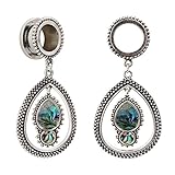 KUBOOZ Fashion Opal Dangle Alloy Pendant Ear Piercings Jewelry Stainless Steel Ear Plugs Tunnels Gauges