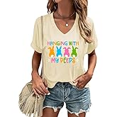 Easter Shirts for Women V Neck Cute Rabbit Graphic Tee Happy Easter T Shirt Bunny Shirt Gift Holiday Tops