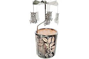 kingnero Gift Carousel Candle Tea Light Holder Rotary Candleholder Metal Windmill Candlestick Spinning Candle Holder for Home Decor (owl)