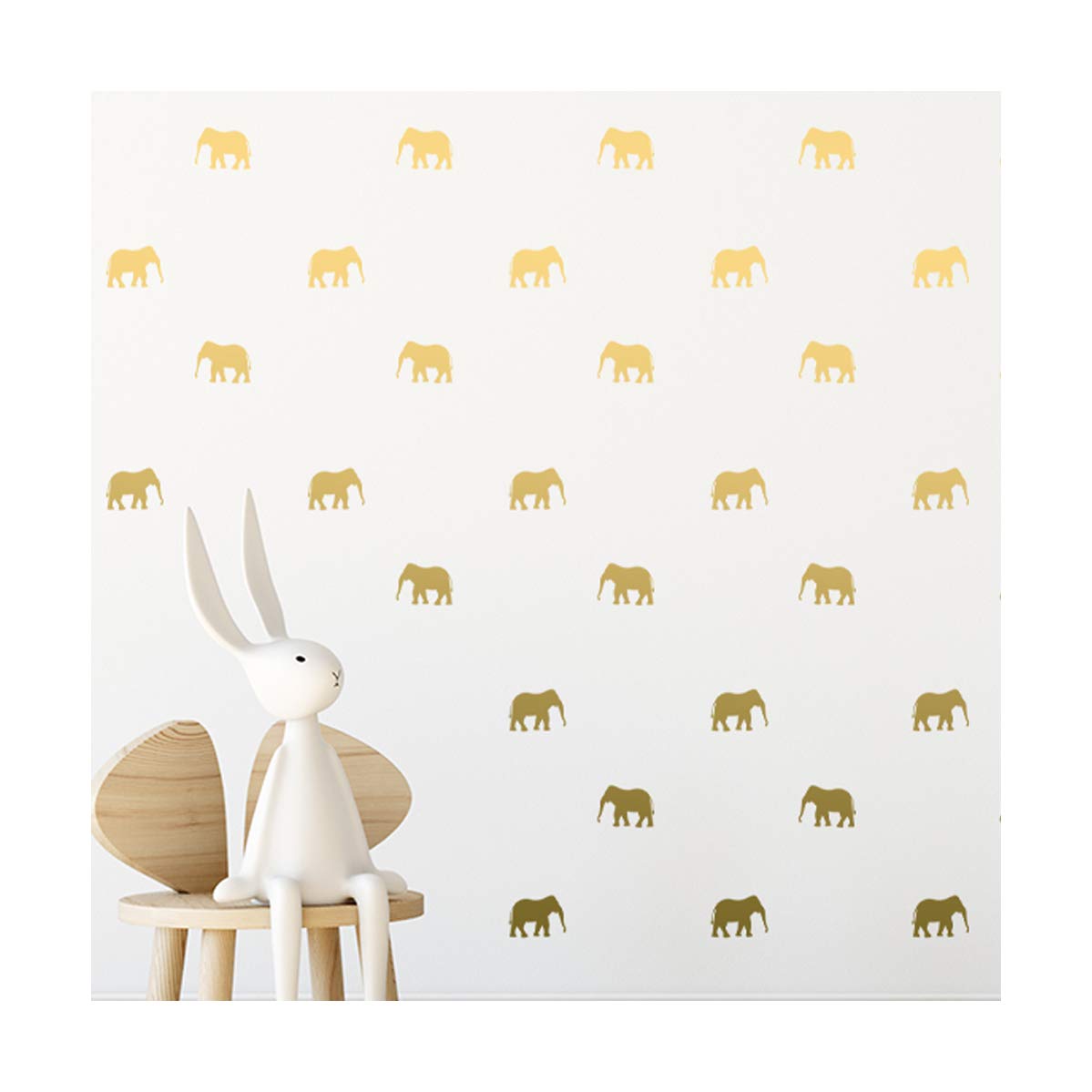 StickerDeen | Elephant Animal Shape Decoration Removable Wall Art Vinyl Decal Stickers | (Pack of 84) (Gold)