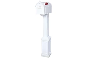 Postal Pro, Craftsman Mailbox & Post Kit, Large Outdoor Mailbox, Durable Plastic, Easy to Install, Flag Included, White