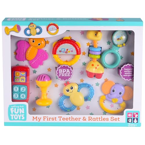 Nothing But Fun Toys: My First Teether & Rattles Set - 8pc Soothing & Chewing T…