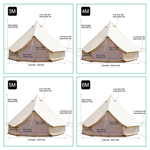 PlayDo Waterproof Cotton Canvas Bell Tent Large Luxury Glamping Wall