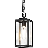 Aoceley Modern Outdoor Pendant Light, 1-Light Outdoor Hanging Lantern Light, Matte Black Aluminum with Clear Glass, Exterior 