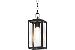 Aoceley Modern Outdoor Pendant Light, 1-Light Outdoor Hanging Lantern Light, Matte Black Aluminum with Clear Glass, Exterior Pendant Lighting Fixture for Porch, Yard, Gazebo