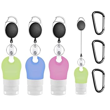 Amazon Com 9 Pieces Silicone Travel Bottle Keychain Set 1 3oz Travel Size Empty Hand Sanitizer Bottles Container With 3 Pieces Retractable Badge Holders And 3 Pieces D Shape Keychains For Outdoor Travel Use Beauty