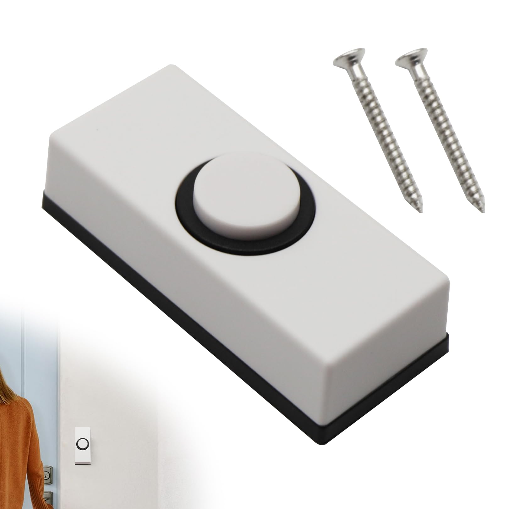 Door Bell Push Button Doorbell Wired Button Switch Wall Mounted Button with 2Pcs Screws, Weatherproof Wired Doorbell Button Replacement fits Most Doorbell Chime for Home Garage,White,Universal