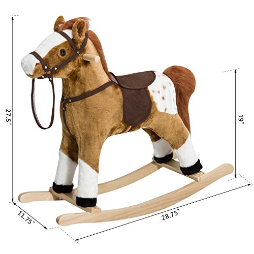 Qaba Kids Plush Toy Rocking Horse Pony with Realistic Sounds - Brown