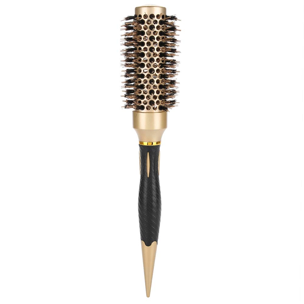 Round Blow Dry Hair Brush, Professional Portable Lightweight Anion Anti-static Round Hair Brush for Salon Styling Blow Drying Curling and Straightening, Gold & Black(M)
