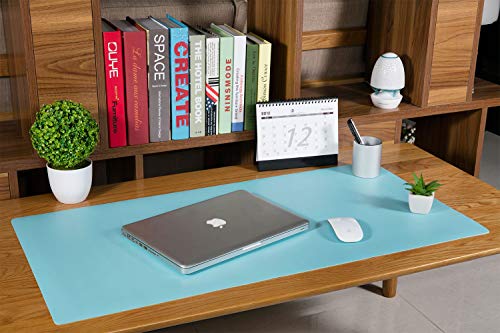 Practical Office Desk Pad Protector, Mint Green - Sky Blue Double-Sided Desk Mat – 31.5" x15.7" PU Leather Computer Pad Comfortable Writing Surface Desk Accessories for Women - Office/Home Décor