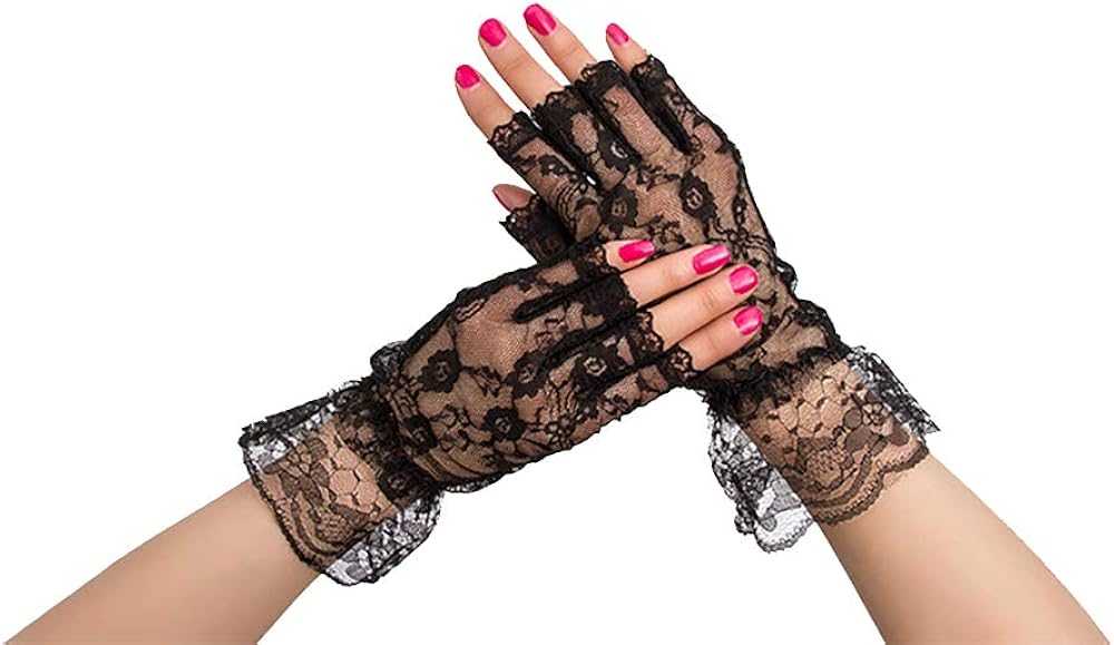Shangrui Black Lace Short Gloves, for Women Costume Outfit